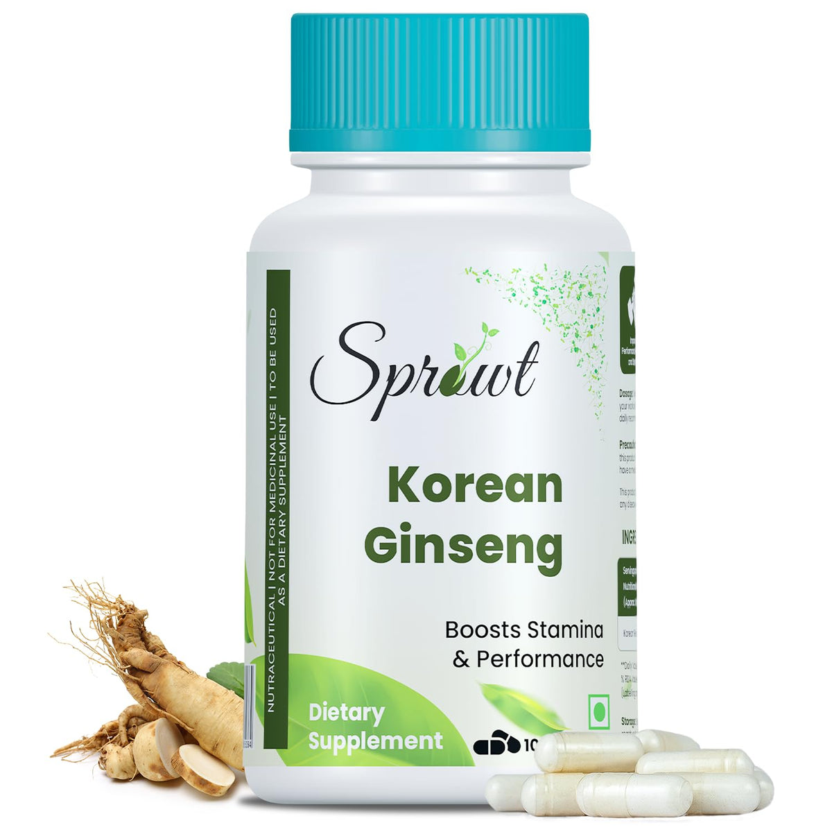 Sprowt Korean Red Ginseng 1000mg Capsules For Men | Supports Brain Function, Boosts Immunity, Energy & Focus | 100 Capsules 150gm 0.3lbs