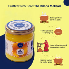 Pure A2 Cow Ghee By Pure Whites | Homemade Organic & Fresh Ghee Prepared Using Traditional Vedic Bilona Method | (200ml) 6.7 Ounce | Jar Pack