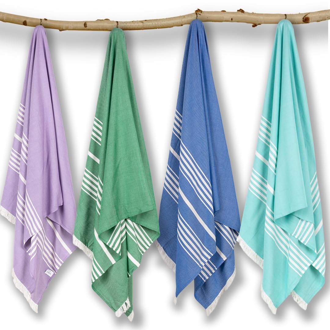 Mush Bamboo Turkish Towel 280 Gsm | 100% Bamboo Ultra Soft, Absorbent & Quick Dry Towel For Bath, Beach, Pool, Travel, Spa & Yoga (Navy + Lavender + D. Green & Aqua)
