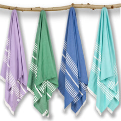 Mush Bamboo Turkish Towel 280 Gsm | 100% Bamboo Ultra Soft, Absorbent & Quick Dry Towel For Bath, Beach, Pool, Travel, Spa & Yoga (Navy + Lavender + D. Green & Aqua)