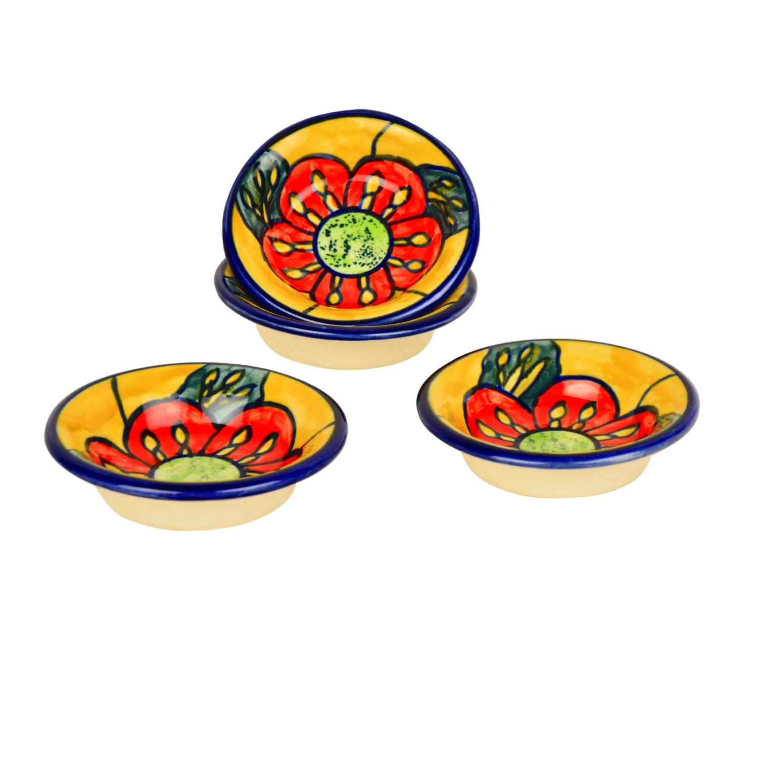 Hand Painted Floral Round Ceramic Dip Bowls Set Of 4 - Multicolor | Chutney Bowls - Ketchup Bowls