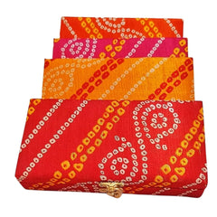 Jaipuri Bandhej Cash Gifting Shagun Box, Gaddi Box, Sweet, Dry Fruit Box Return Favours Set Of 3, Colour - Multicolour