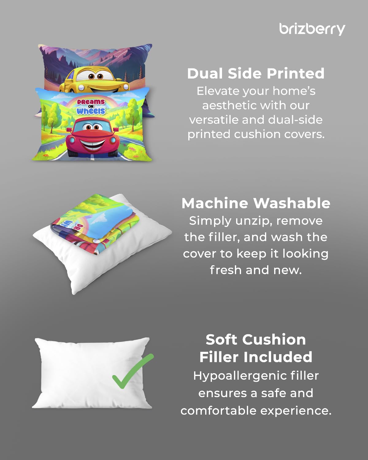 Kids Pillow Cushion With Super Soft Fabric Pillow - 12 X18 Inches | Animal & Cartoon Prints, Soft Pillow, Dual Sided Design | Multi-Purpose, Durable & Easy Care, Made In India - Design 6