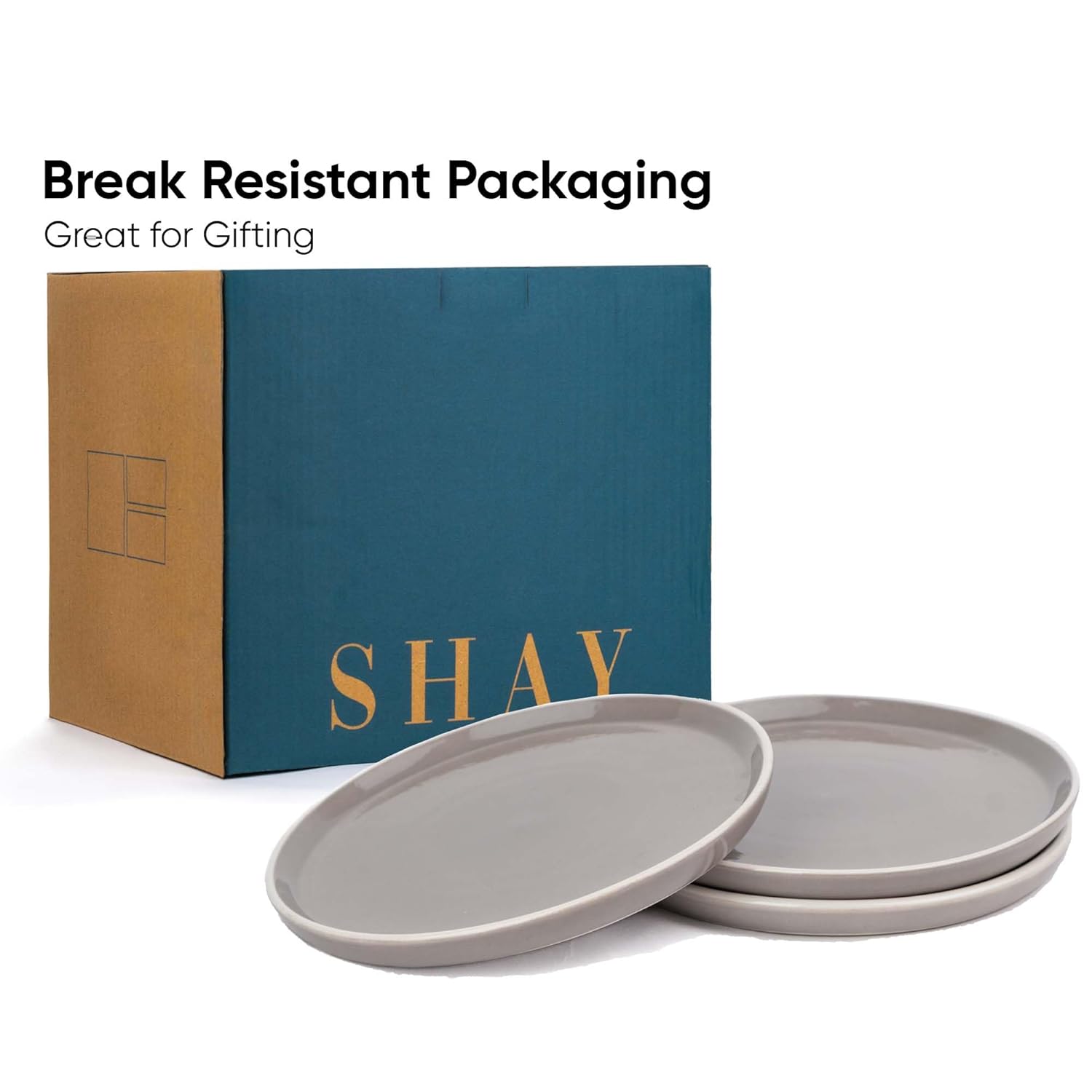 Ceramic Dinner Plates Set Of 6 Pieces, Grey With White Rim Carving Series | Ceramic Plates Set - Glossy Finish Plate Set | Ceramic Dinner Plates - Plates Set For Dinner | Microwave Safe