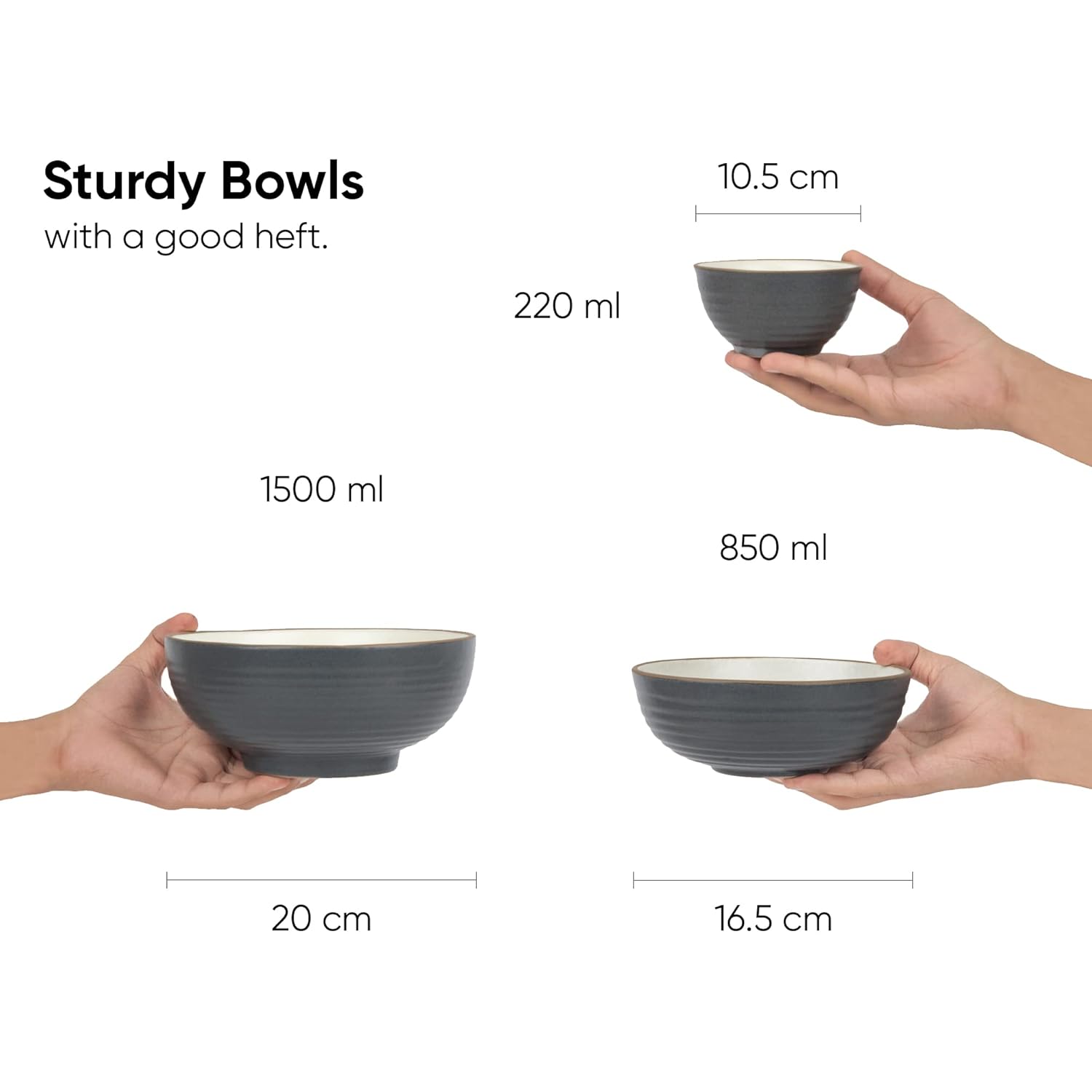 Ceramic Japandi Dinner Set - 21 Pcs, Grey & White | Crockery Set With Matte Finish - 6 Dinner Plates+ 6 Quarter Plates+ 6 Veg Bowls, 220ml Each+ 2 Medium Serving Bowls, 850ml Each+ 1 Large Bowl, 1500ml