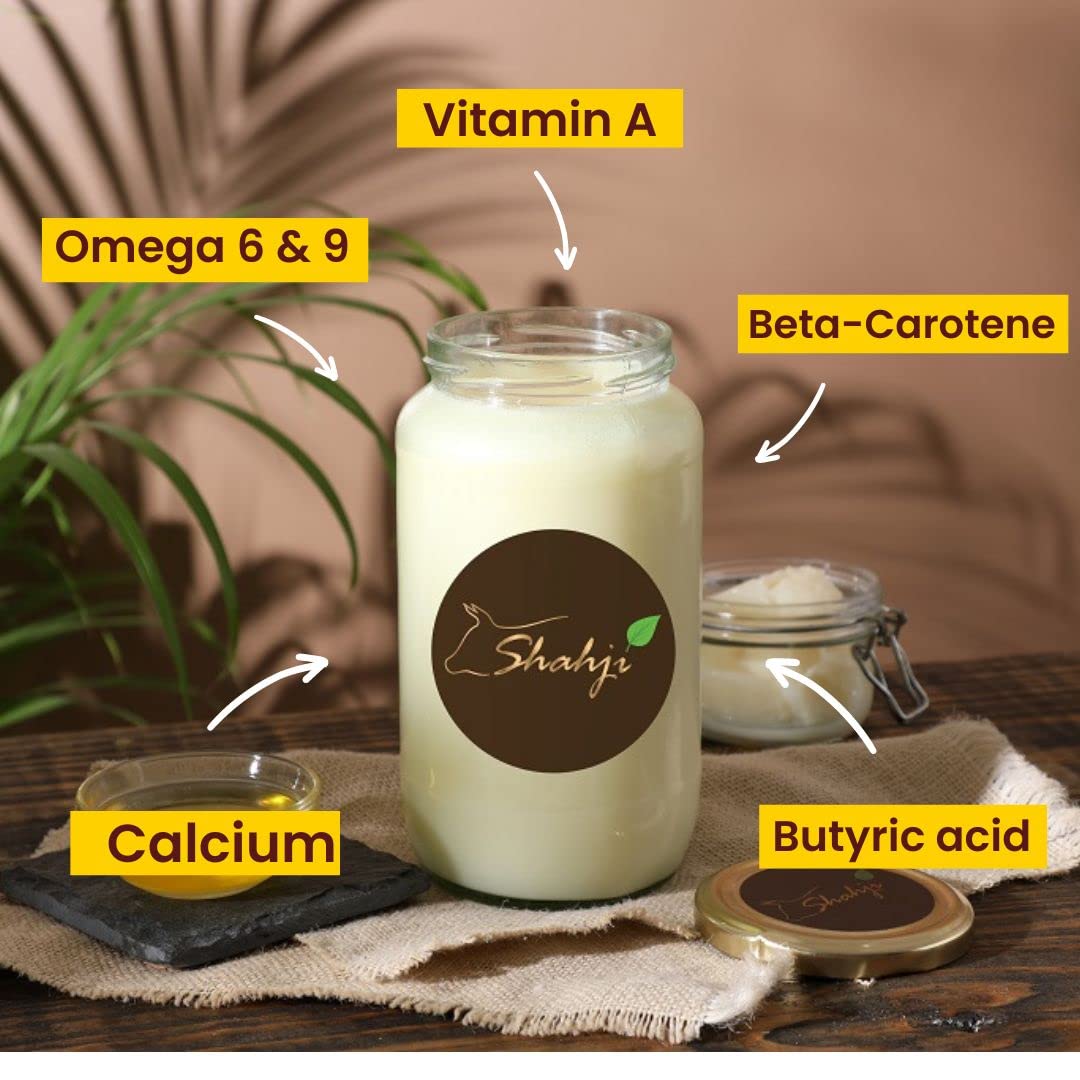 Pure Murrah Buffalo A2 Desi Ghee By Shahji | High In Protein Fiber & Nutrients Healthy Desi Ghee For Improves Digestion | (1 Litr) 33.8 Ounce | Jar Pack