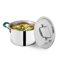 Triply Stainless Steel Stock Pot Or Casserole With Steel Lid | Very Small 16.7cm, 6.6 Inch, 1.4 Liters, 0.9 Kg - Induction Friendly, Nonstick 3-Layer Body, 100% Pure & Toxin-Free