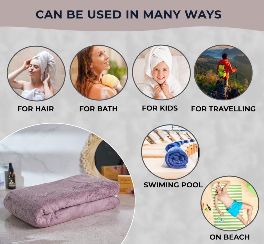 Fezora Microfiber Bath Towels 296 Gsm, | Extra Soft Plush & Quick Dry High Absorbency With Large Size Towels (Dark Wine)