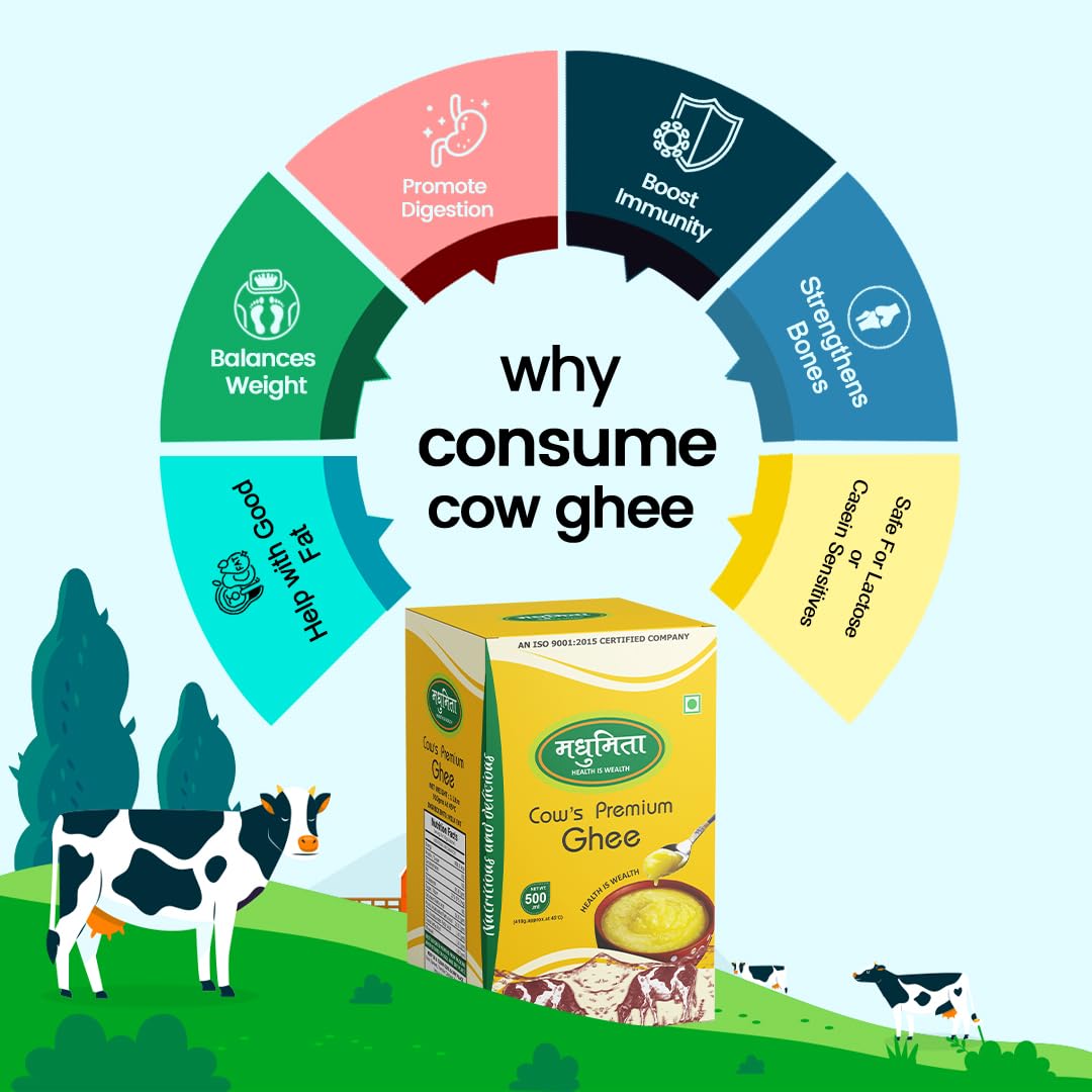 100% Natural Pure Cow Desi Ghee By Madhumita | Curd-Churned Bilona Method Healthy Nutrients Desi Cow Ghee For Taste | (1 Litre) 33.8 Ounce | Box Pack