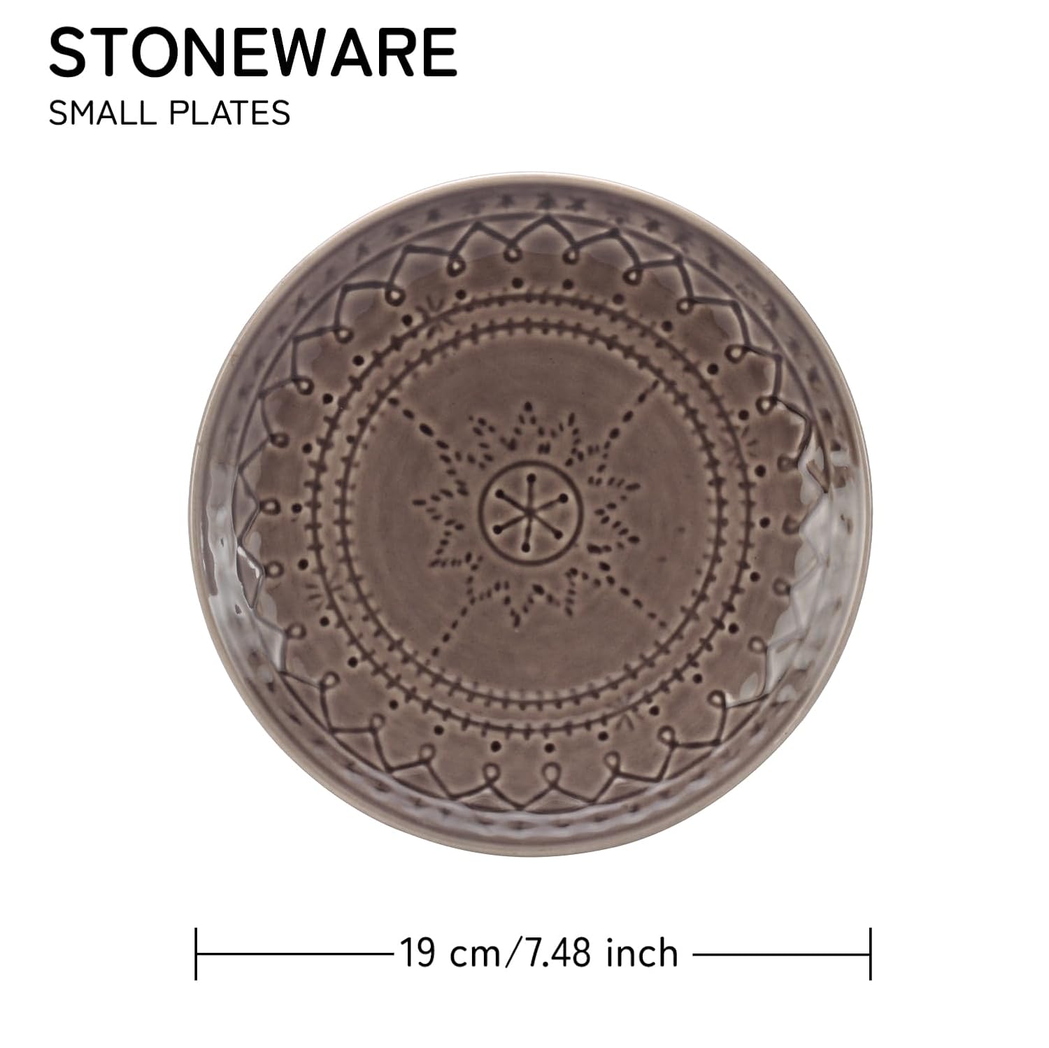 Ceramic Hand Glazed Stoneware Embossed Small Plates Set Of 4 - 7.4 Inch, Ash Grey | Microwave Safe & Dishwasher Safe – Handcrafted Quarter Plates Set