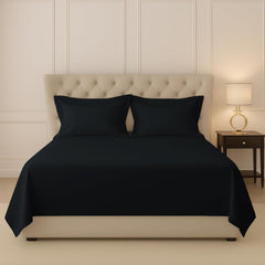 Flat Bedsheet For Double Bed King Size With Two Matching Pillow Cover - 100 X 108 Inches, Black | Sheets Naturally Breathable & Durable