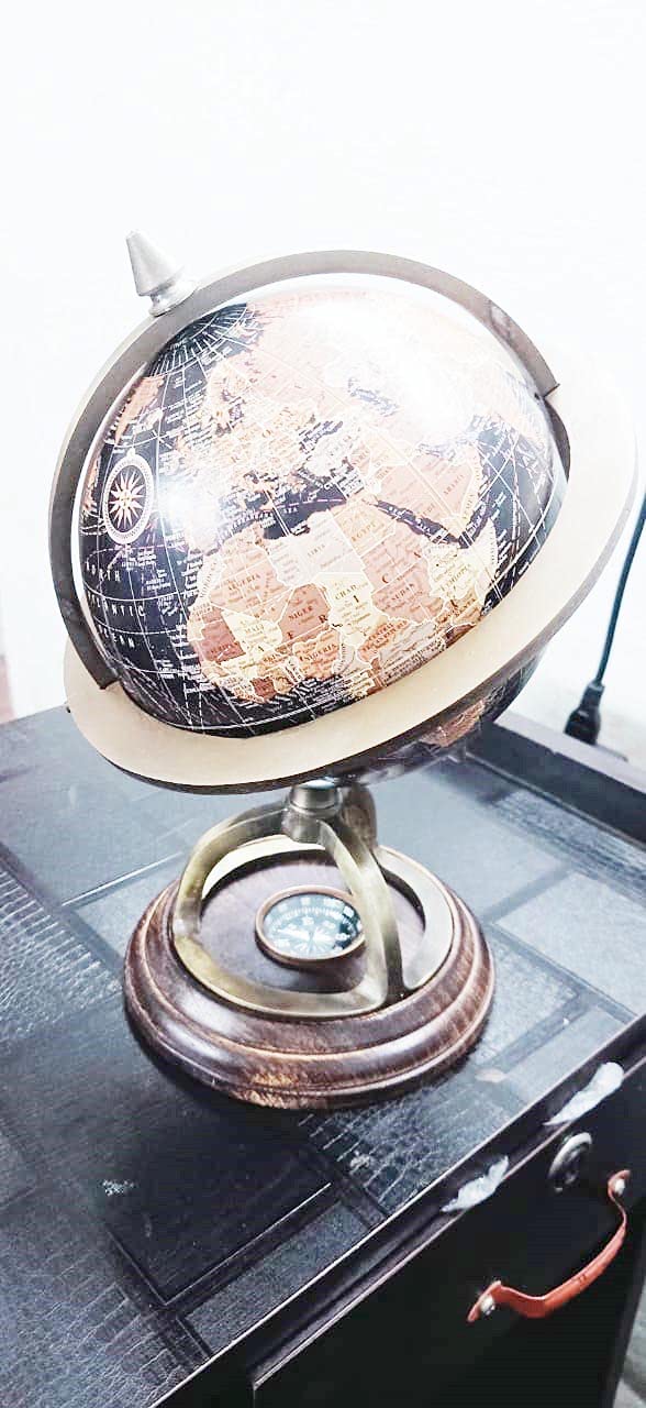 12 Inch Antique Brass World Globe & Map With Compass, Home & Office, Nautical Desktop Decoration & Gifting, Educational Globe For Kids Learning, Pack Of 1