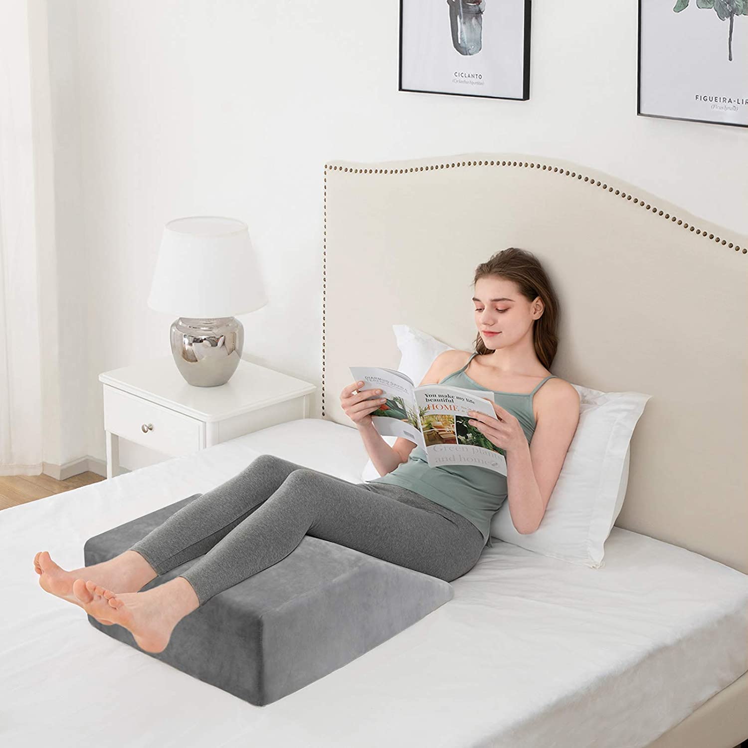 Leg Elevation Pillow, Orthopedic Memory Foam Leg Pillow, Black & Grey Color | For Leg Elevation Sciatica Relief, Varicose Veins, Side Sleepers & Wedge Pillow, Lightweight, Removable Cover
