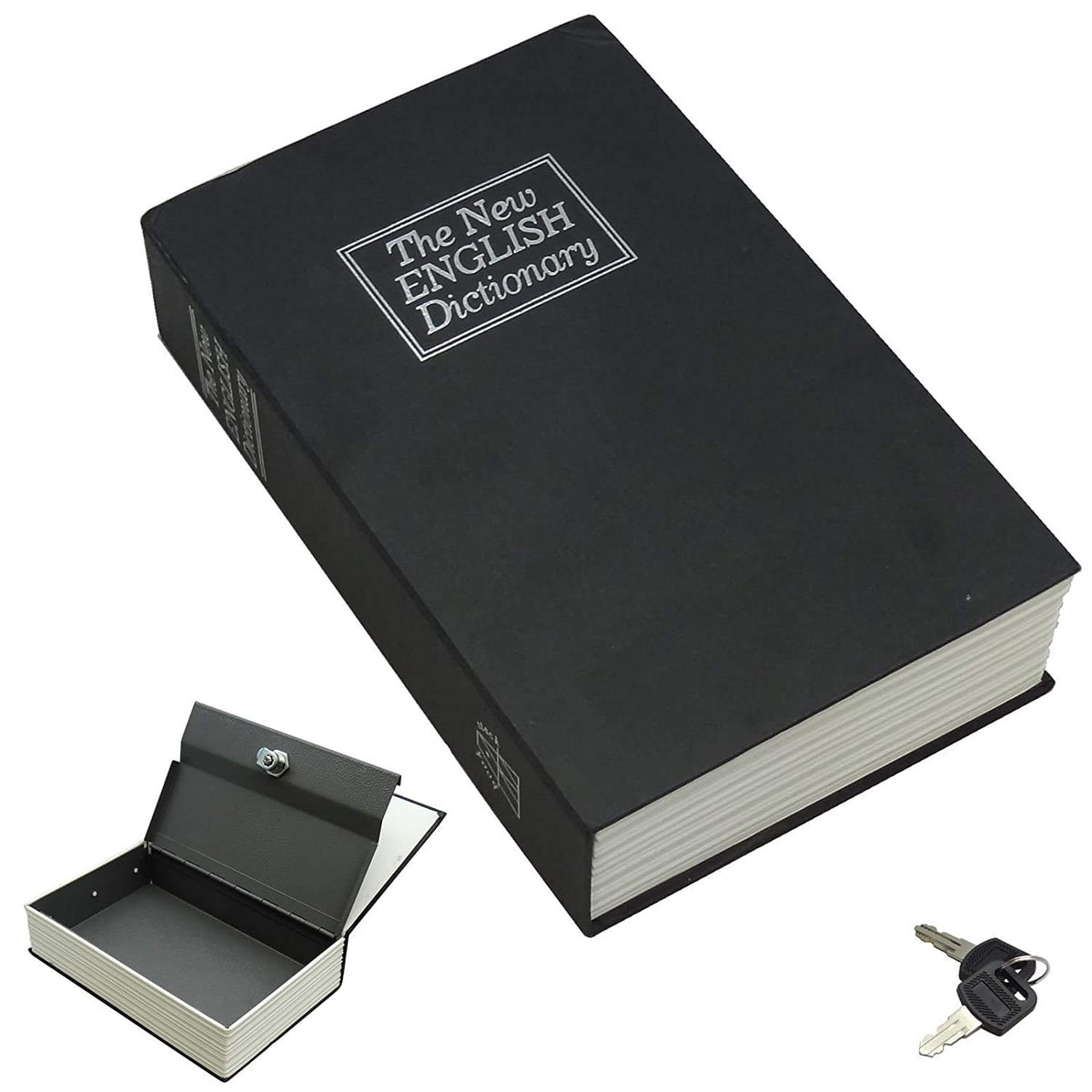 Metal Jumbo XXl Book Style Money Cash Locker Jewellery Home Safe Box (Random Print), Dictionary - 24 X 15.5 X 5.5 Cm, Control Type - Key Control