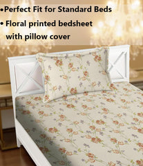 Printed Bedsheet For Single Bed With 1 Pillow Cover - 60 X 90 Inches, Rose Brown | Super Soft - Glace Cotton Breathable & Wrinkle Free - 2 Pcs Set