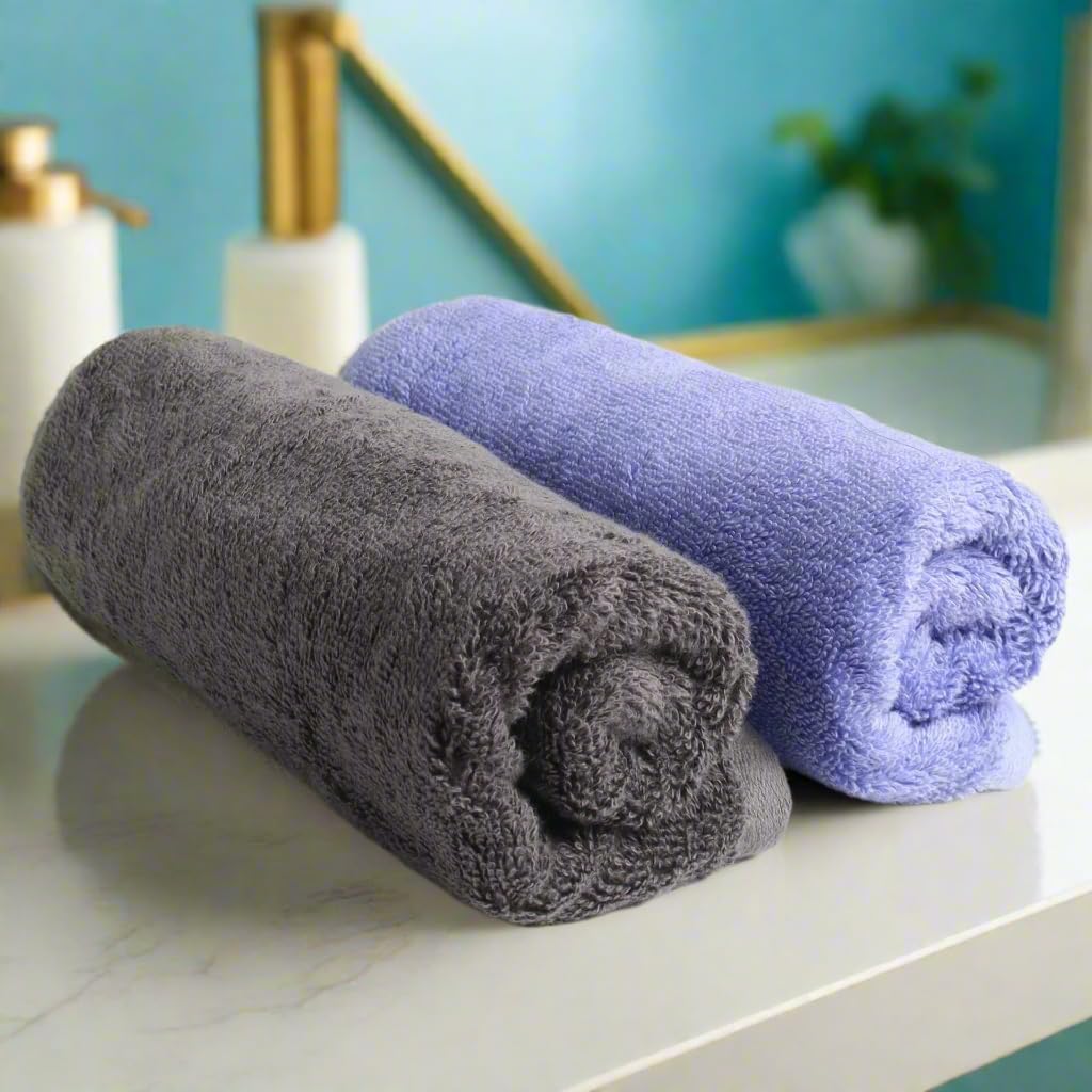 Heelium Bamboo Hand Towel 600 Gsm | Ultra Absorbent & Anti-Bacterial 3x Softer Than Cotton Towels | Pack Of 2 - Iris, Grey