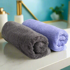 Heelium Bamboo Hand Towel 600 Gsm | Ultra Absorbent & Anti-Bacterial 3x Softer Than Cotton Towels | Pack Of 2 - Iris, Grey