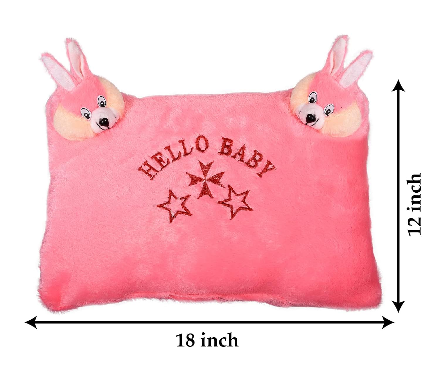 Hello Teddy Design Kid's Pillow, Velvet Super Soft Kids Pillow, Pink - 12 X 18 Inch | For Sleeping & Travel, Suitable For All Sleepers | Multipurpose & Comfortable, Breathable - 1 Piece