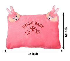 Hello Teddy Design Kid's Pillow, Velvet Super Soft Kids Pillow, Pink - 12 X 18 Inch | For Sleeping & Travel, Suitable For All Sleepers | Multipurpose & Comfortable, Breathable - 1 Piece