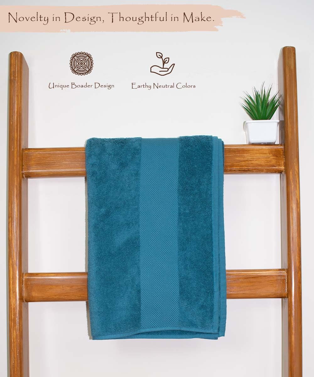 Rangoli Soft Absorbent Durable Towels Earthly Egyption Cotton Plush Oversized Bath Towel 600 Gsm (Turquoise Blue)