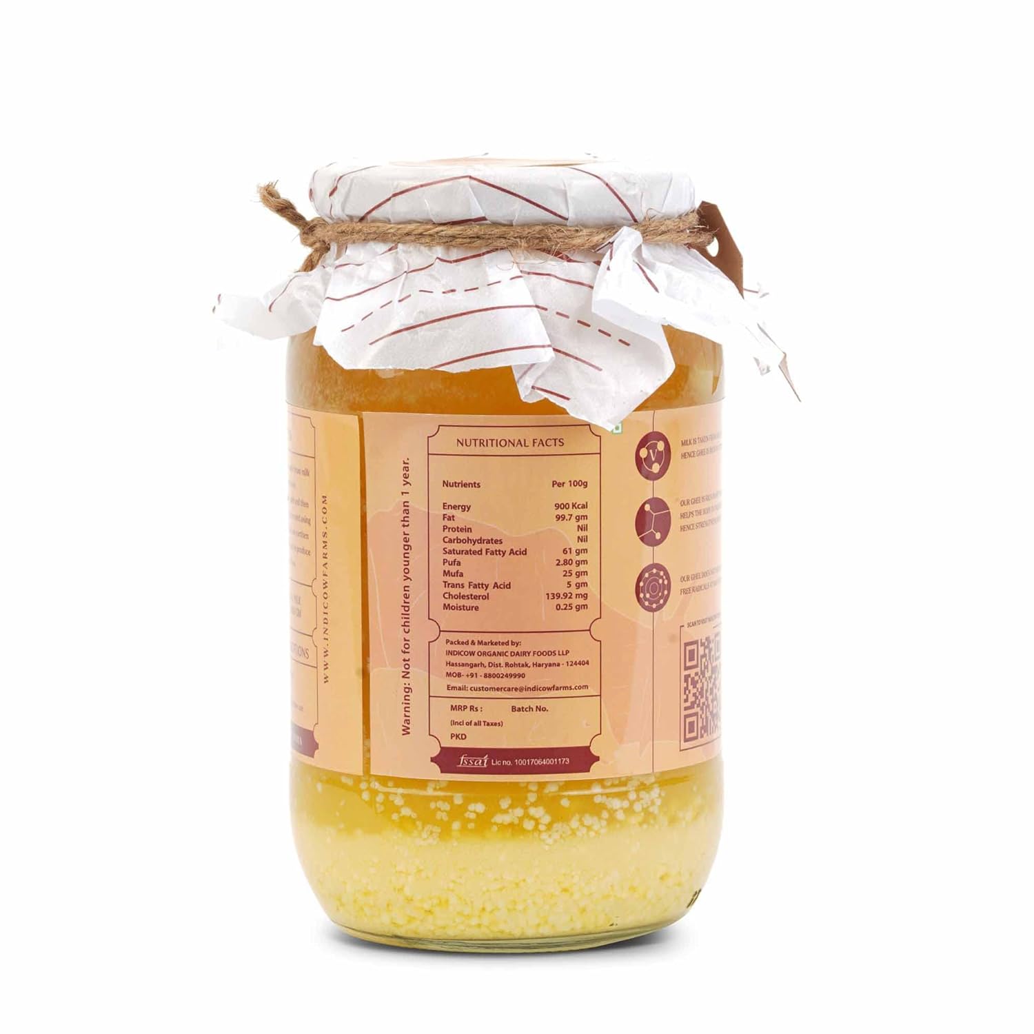 Pure Natural Gir Bilona A2 Cow Ghee By Indicow | Rich In Vitamins A, E Healthy Desi Cow Ghee Good For Diet | (1 Litr) 33.8 Ounce | Jar Pack