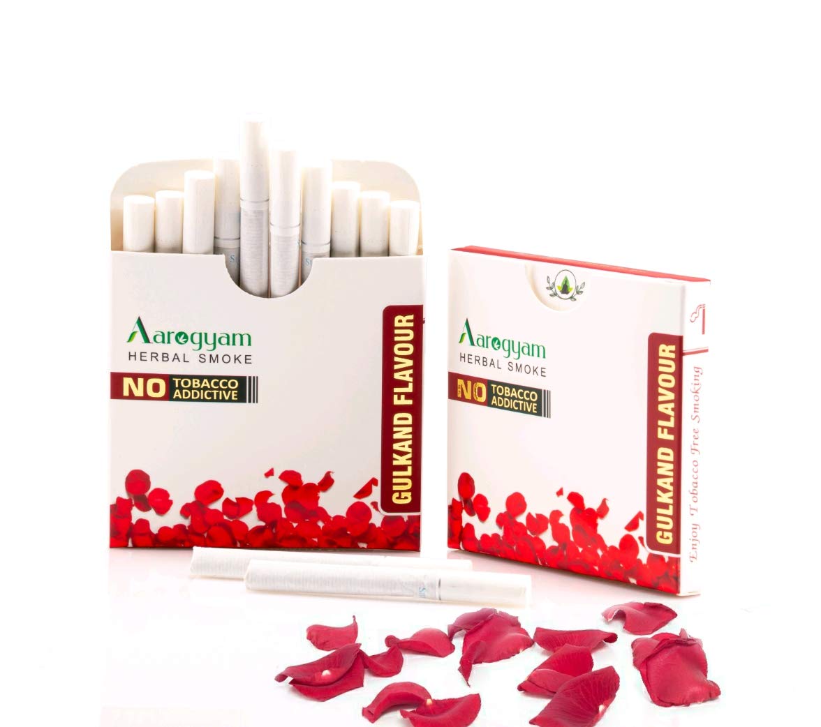 Aarogyam Herbals 100% Tobacco & Nicotine Free Cigarette For Relieve Stress & Mood Enhance Product For Smokers - 10 Sticks In Each Packet Gulkand Flavour, Pack Of 10