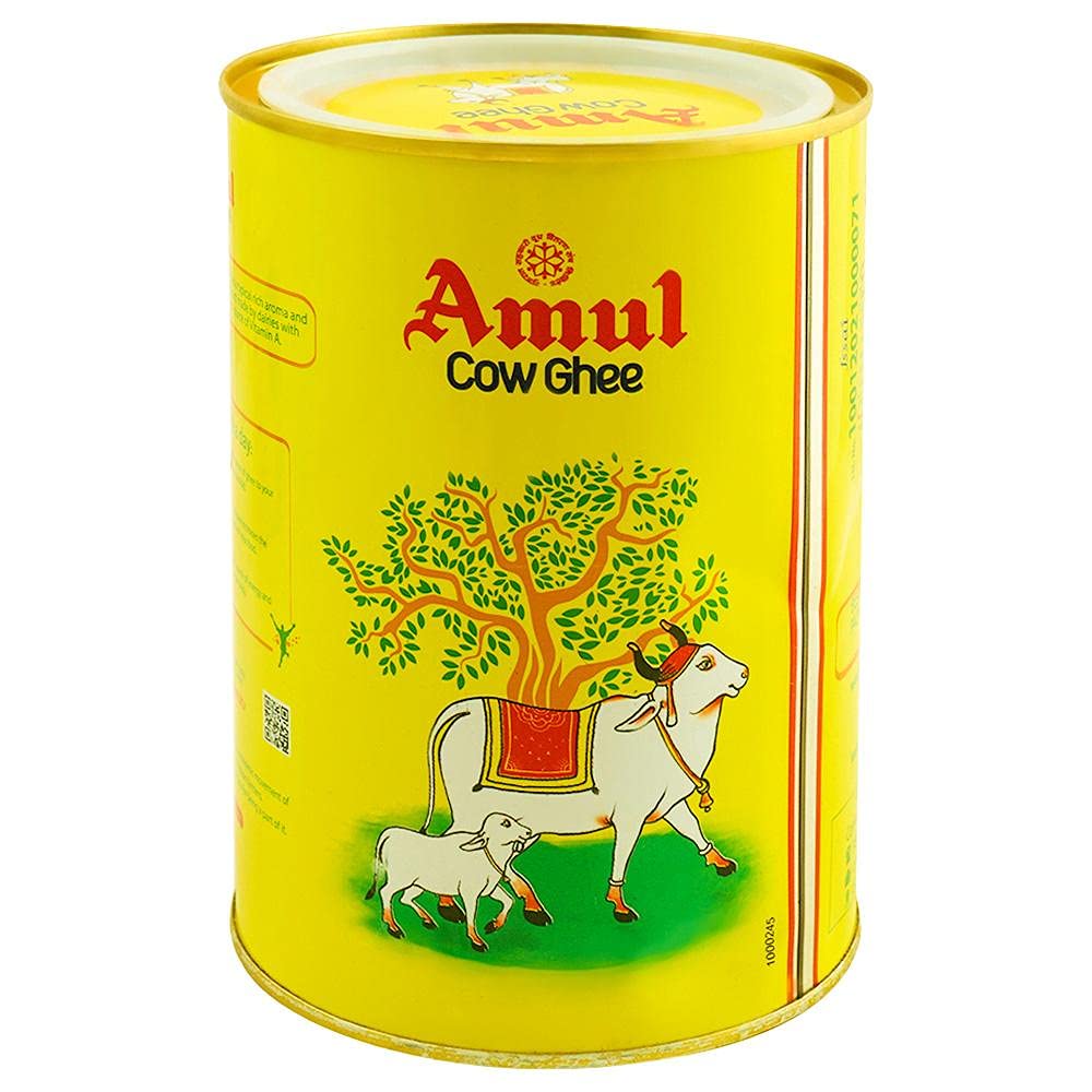 Natural Premium Cow Ghee By Amul | High In Fiber Healthy & Nutritious Pure Cow Ghee Good For Halwa | (1 Litr) 33.8 Ounce | Tin Pack