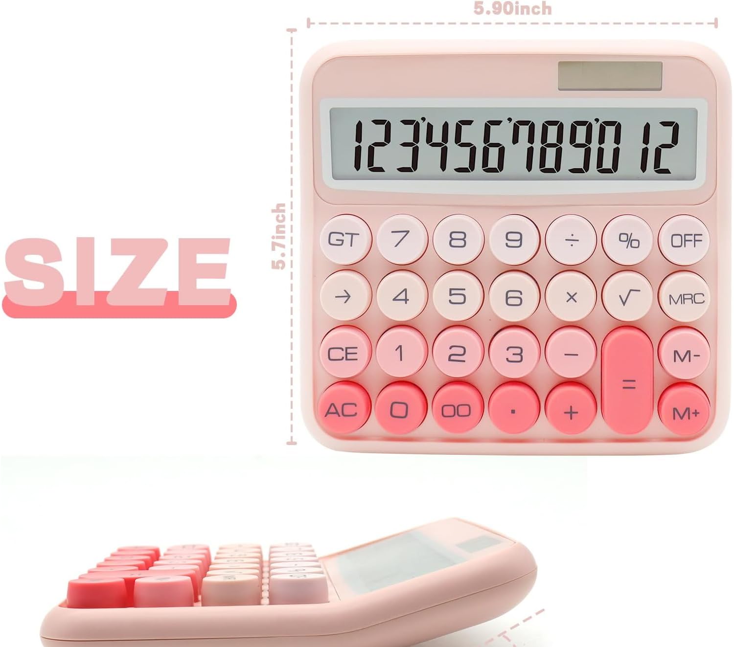 Tgopit 12-digit Display Calculator With Large LCD Display And Big Buttons, Office Accessories For Women Desk, Cute Calculator Dual Solar Power And Battery, Function For School, Home, Business