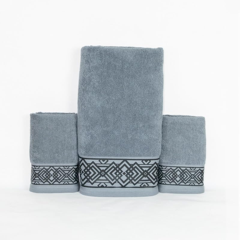 Rangoli 100% Cotton Fibre 2 Hand & 1 Bath Towel 1100 Gsm | Highly Durable & Absorbent Towel | Skin-Friendly & Quick Drying Luxury Towels (Grey) - Pack Of 3