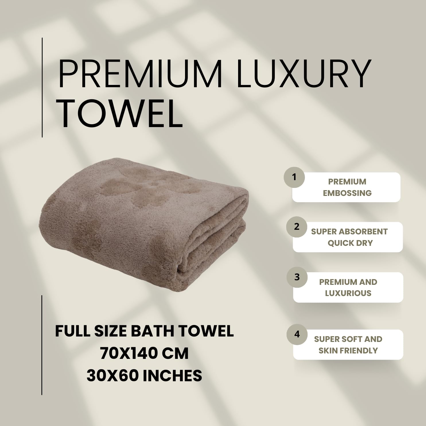 Hanker Ultra Luxury Large Size Plush Bath Towel 500 Gsm | Blossom Super, Very Soft On Skin, Luxurious Fabric, Pure Polyamide Bath Towel (Soothing Beige)