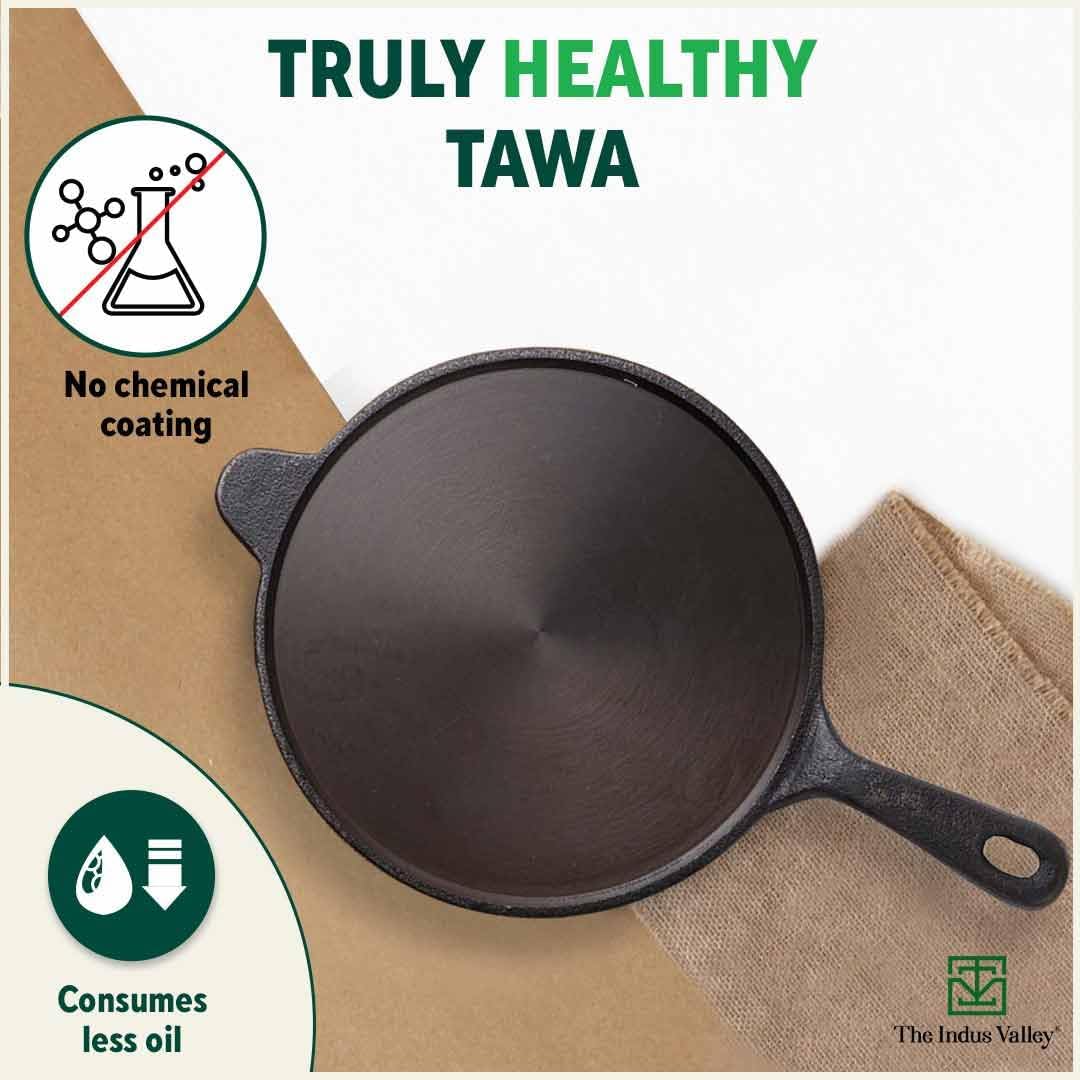 Super Smooth Cast Iron Cookware Set + Free Tadka Pan - Tawa 25.4cm + Kadai 25cm, 2.5 Liters | Kitchen Cooking Combo Pots & Pans Set Of 2 Pcs - Pre-Seasoned, Naturally Nonstick, Black