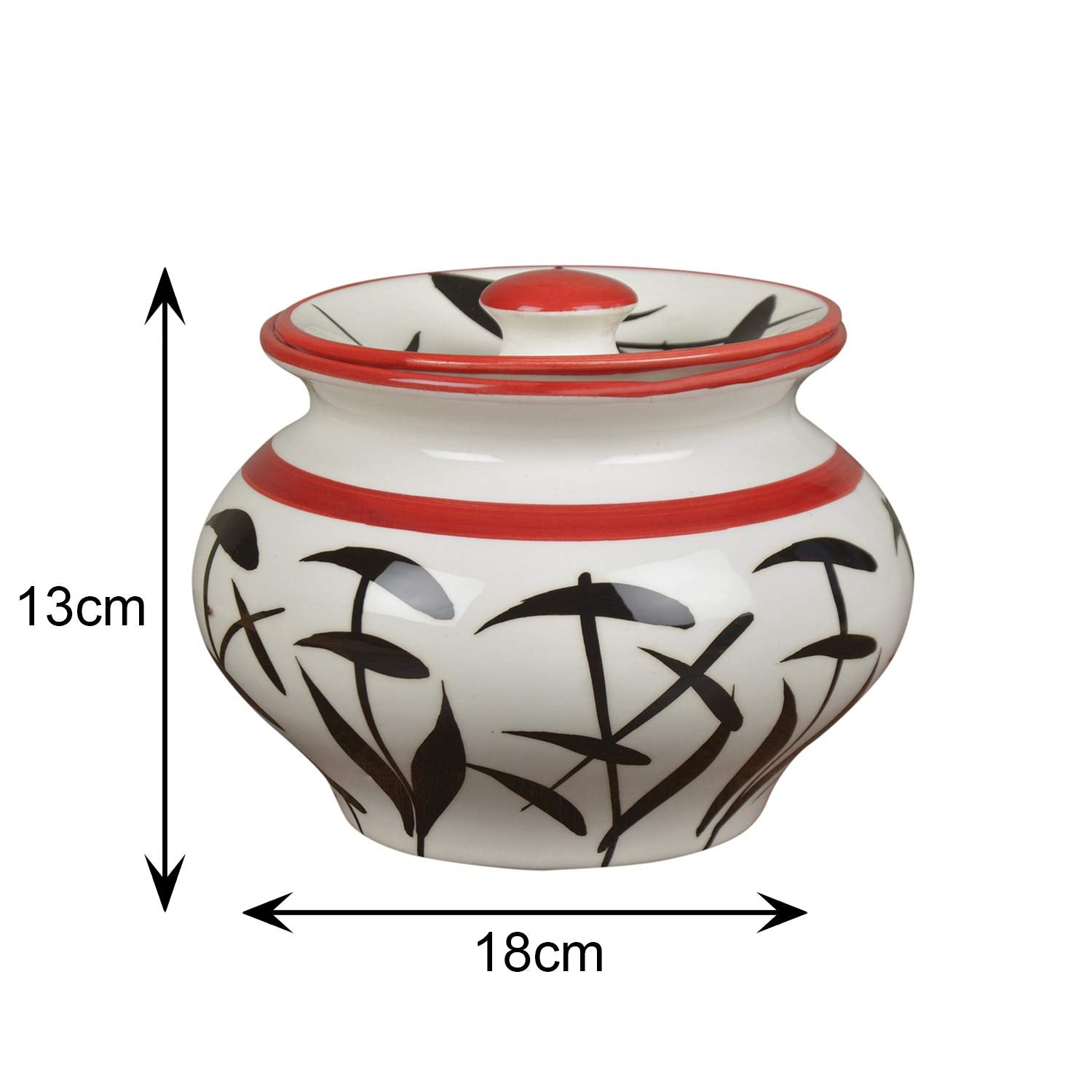 Hand Painted & Handcrafted Ceramic Handi With Lid - 1250ml, Black & White | Dahi Handi - Serving Handi - Biryani Handi