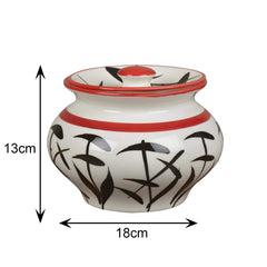 Hand Painted & Handcrafted Ceramic Handi With Lid - 1250ml, Black & White | Dahi Handi - Serving Handi - Biryani Handi