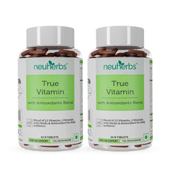 Neuherbs Multivitamin True Vitamin For Men & Women With Antioxidant & Herbs Blend Vitamin C, D3, Zinc, Ginseng Extract For Energy, Stamina & Immunity | 60 Tablets , 100gm 0.2lbs , Each Pack Of 2