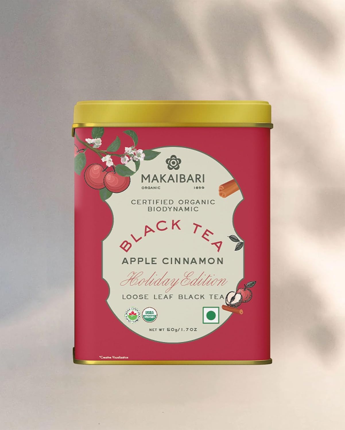 Makaibari Holiday Edition - Ginger Spice Green Tea 100gm, 3.5 Ounce + Apple Cinnamon Black Tea 50gm, 1.7 Ounce | USDA Certified Premium Loose Leaves Tea - Antioxidants, Immunity Booster