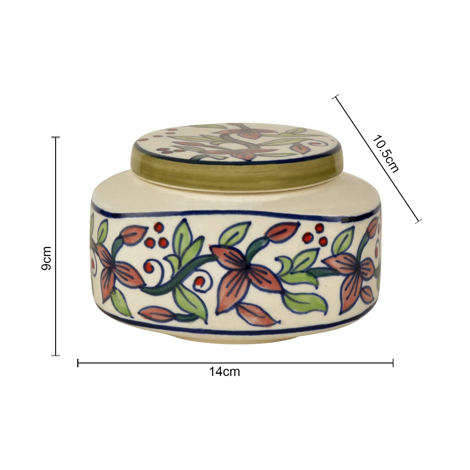 Hand Painted Ceramic Jar With Lid 650ml, White & Multicolor | Multi Utility Storage Container - Pickle Storage Jar, Burni