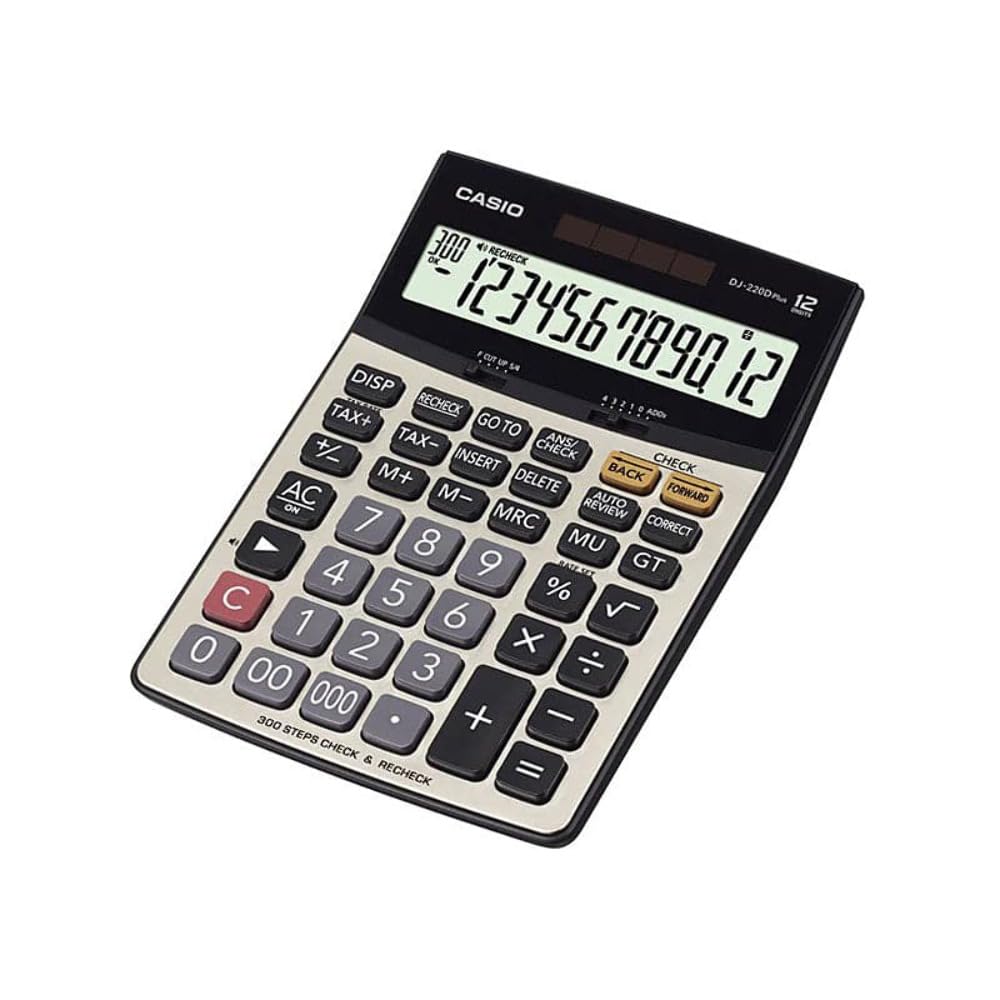 Casio Dj-220d Plus 300 Steps Check & Correct Premium Desktop Calculator With Metallic Faceplate & Bigger Screen/keys (12 Digit), Silver And Black