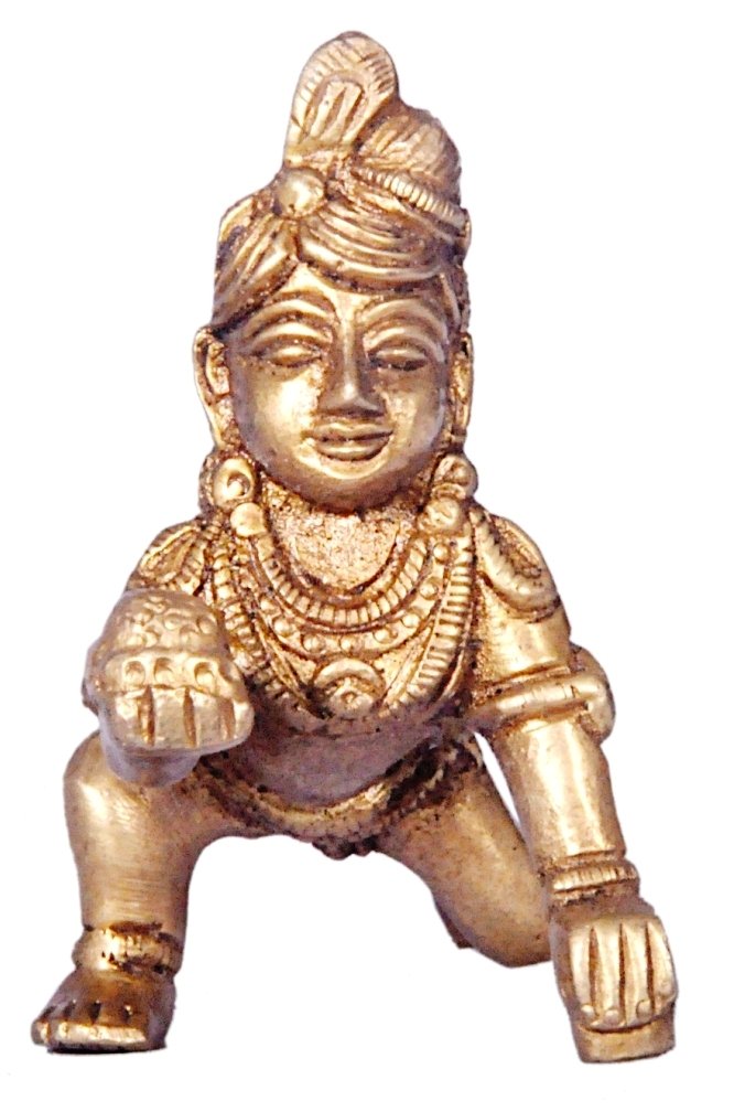Laddu Gopal Idol, Natkhat Bal Gopal, Thakur Ji Petal Murti, Golden, Brass Idol, For Janmashtami Pooja, Gold Handmade Statue, Bal Krishna Idol