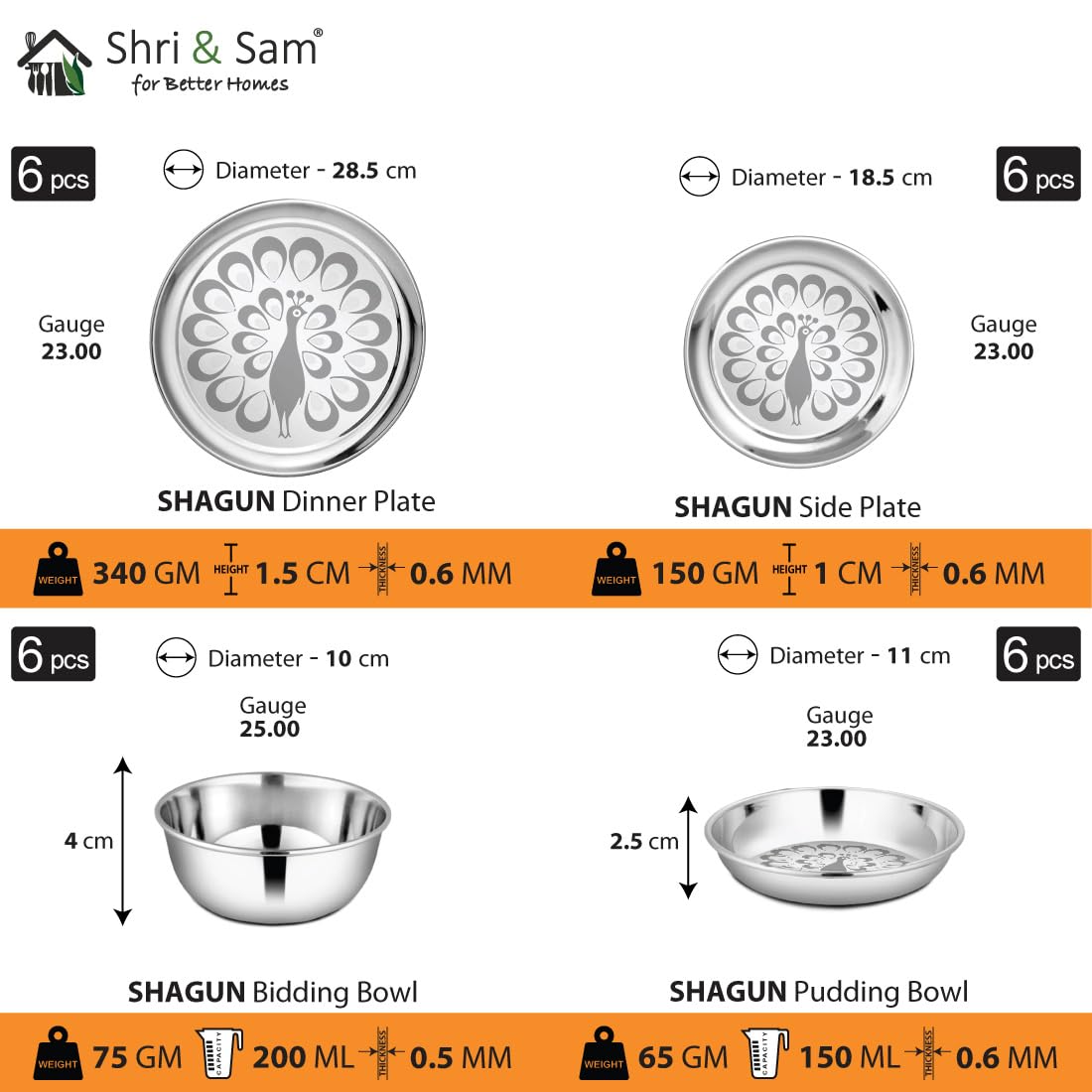 Stainless Steel Shagun Dinner Set Of 50 Pcs, Peacock Set | Eay To Wash & Dishwasher Safe