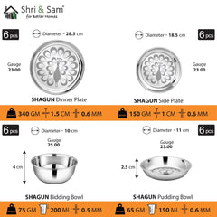 Stainless Steel Shagun Dinner Set Of 50 Pcs, Peacock Set | Eay To Wash & Dishwasher Safe