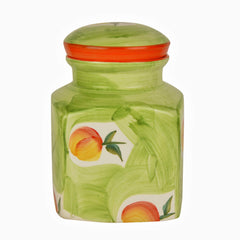 Hand Painted Ceramic Square Jar (Burni) With Lid 2000ml, Green & Orange | Ceramic Multi-Utility Storage Jar - Pickle Storage Jar