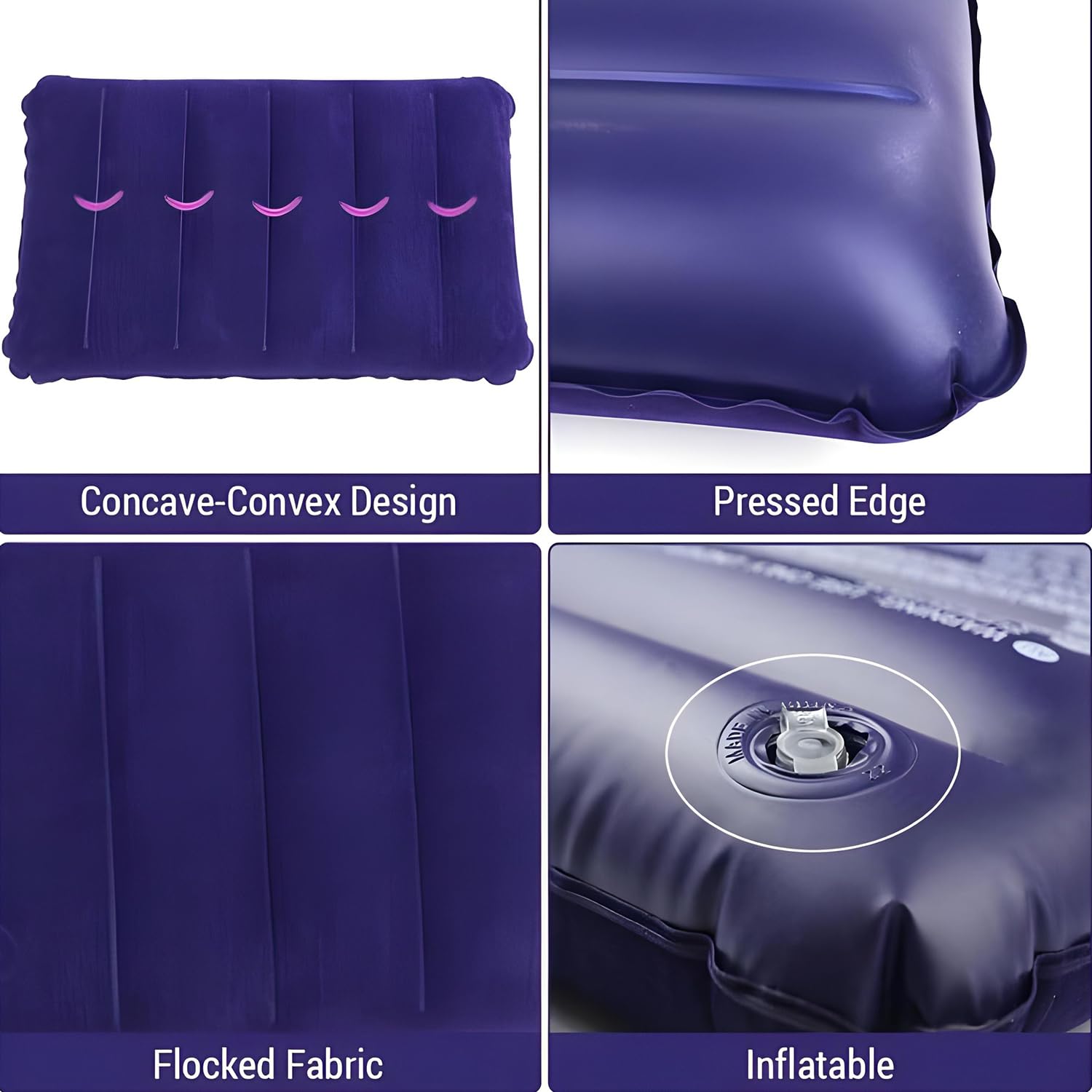 Air Pillow - Blue Soft Velvet Air Inflatable Neck Cushion For Travel, Car, Camping Pillow | Adjustable Foam Support, Portable Lightweight Comfort Rest, Tourist, Sleeping Support - Pack Of 2