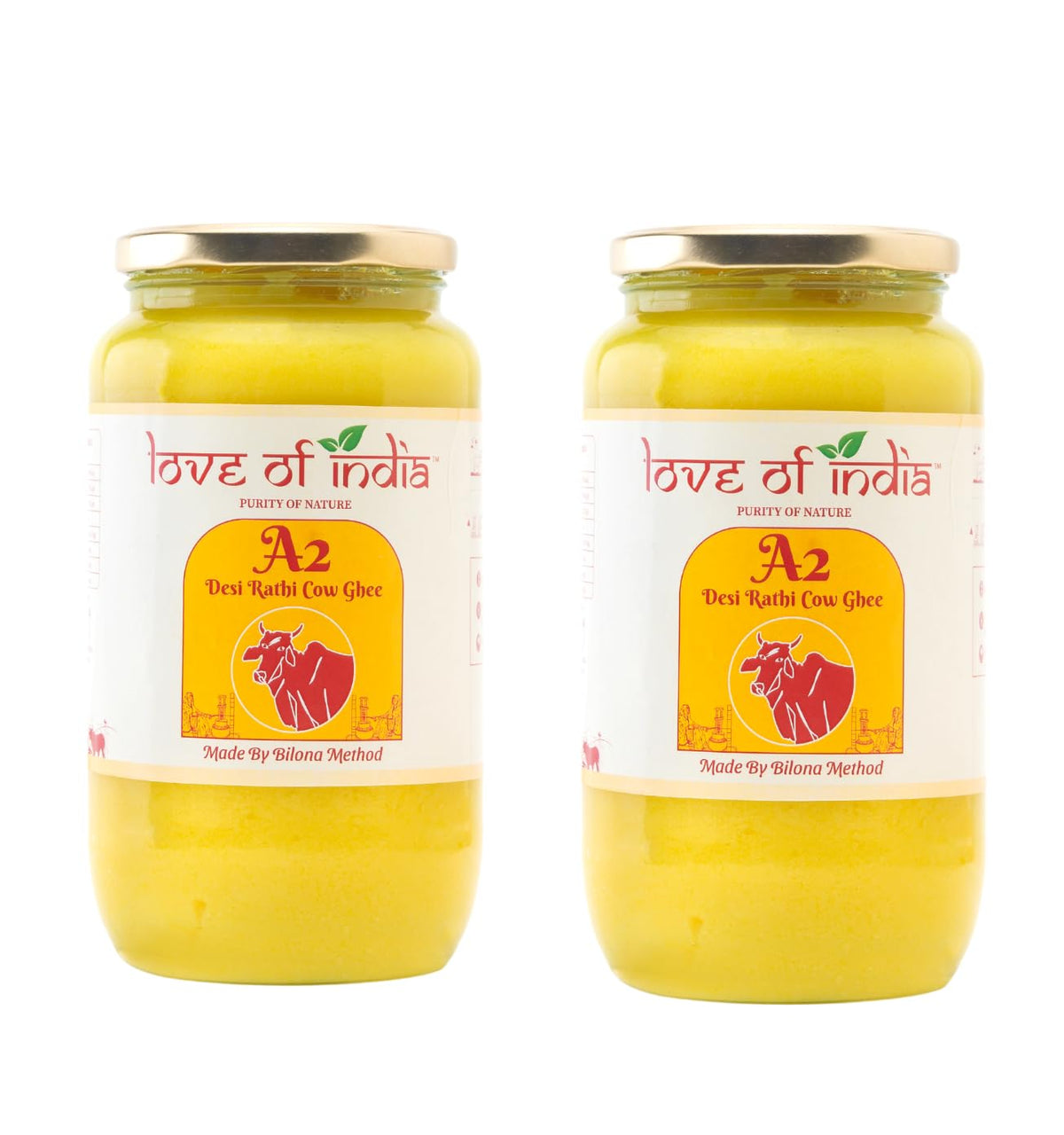 Pure A2 Desi Rathi Cow Ghee By Love Of India | Rich In Nutrients Healthy Traditional Vedic Bilona Method Desi Cow Ghee | 2 Litre (1 Litr * 2) 67.6 Ounce | Jar Pack