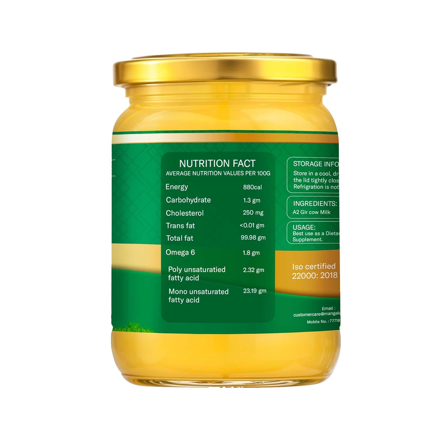 100% Pure A2 Gir Cow Desi Ghee By Mangalam Ghrit | Traditional A2 Ghee Bilona Method Healthy Bilona Ghee Protact Eyesight | (1 Litr) 33.8 Ounce | Jar Pack