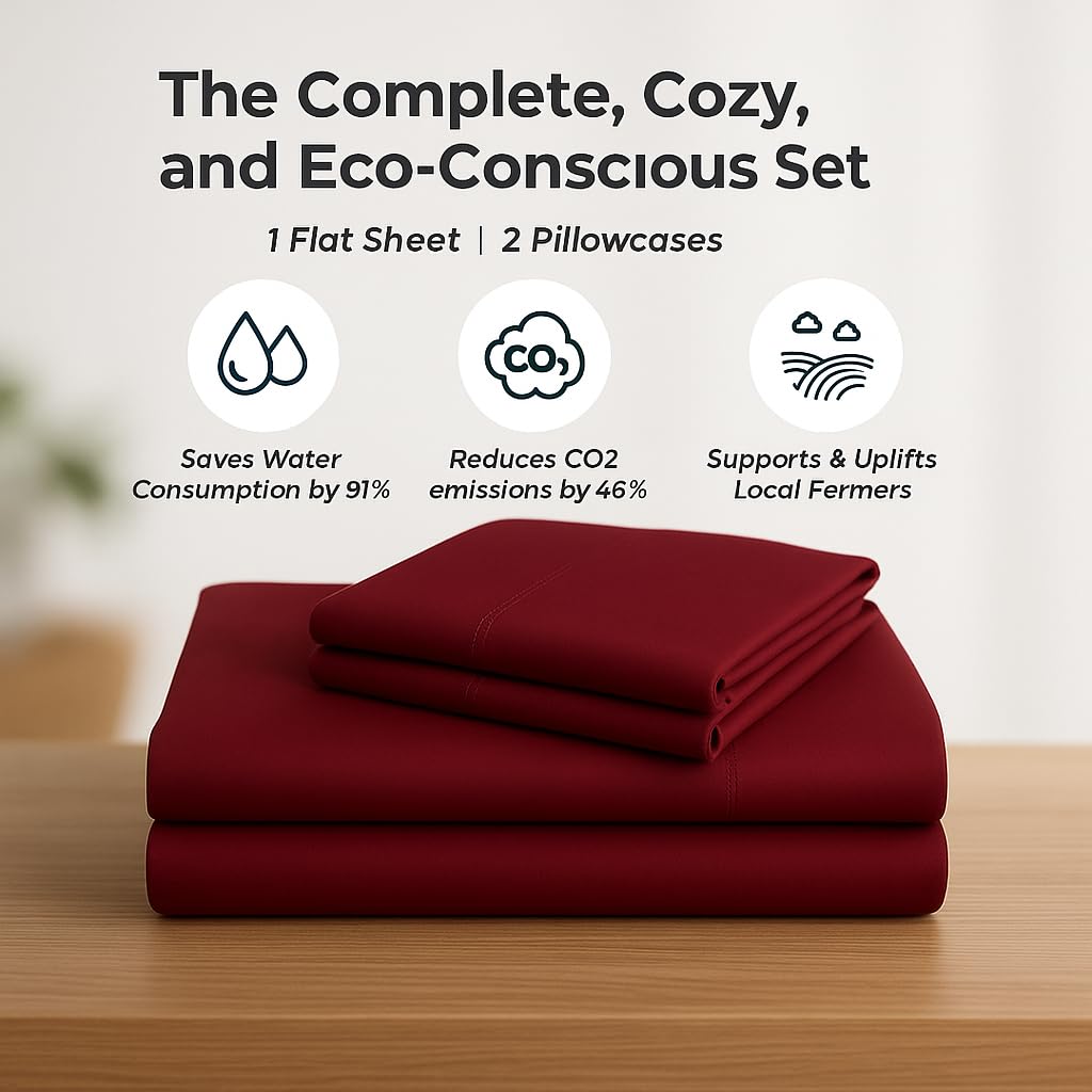 Print King Size Flat Sheet With 2 Pillow Covers - 108 X 108 Inches, Burgundy | Soft, Breathable & Skin-Friendly Bedding For Daily Use | Machine Washable & Long-Lasting