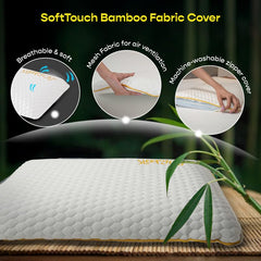 Slim Memory Foam Pillow, Thin Support Pillow For Pain Relief, Standard Size - 4.5 X 15 Inches, White & Sky-Blue | Premium Bamboo Zipper Cover, Neck Support, Removable Cover - Pack Of 1