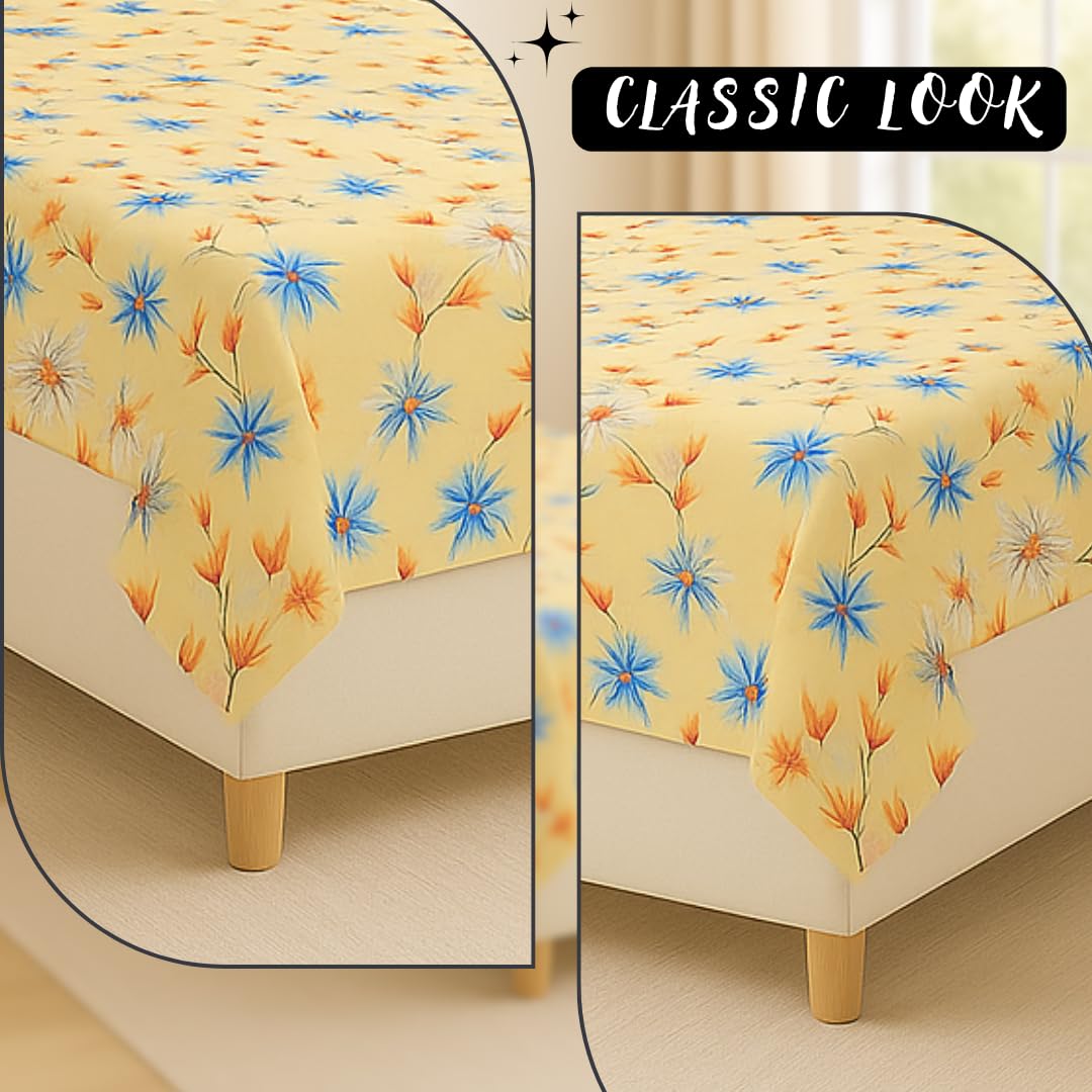 Single Bedsheet With 1 Pillow Cover - Size 90 X 60 Inches, Beige & Blue | Soft Touch Cotton Fabric-Comfortable & Durable | Elegant Printed Bedding Set For Daily Use