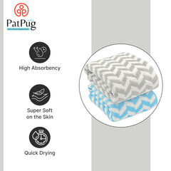 Patpug Coral Microfiber Ultrasoft Comfortable Highly Absorbent Quick Drying Large Bath Towel 700 Gsm (Blue & Grey)- Pack Of 2