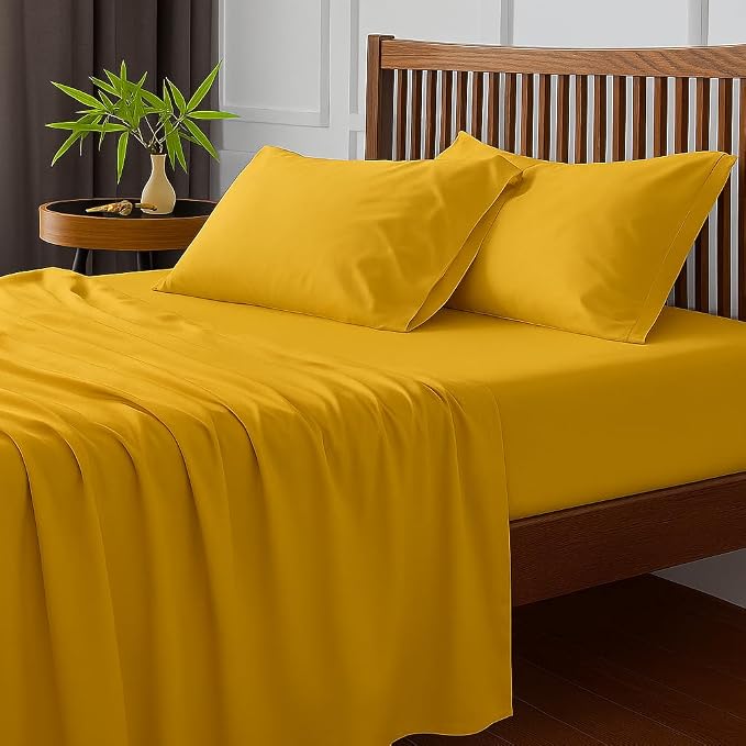 100% Pure Cotton Double Bed Bedsheet With 2 Pillow Covers - Size 90 X 100 Inches, Yellow | Lightweight, Soft & Breathable - Perfect For Gifting On Weddings Bedsheet