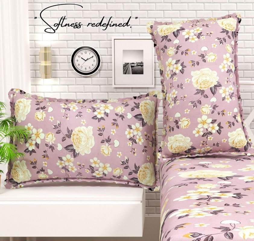 Cotton Fitted Bedsheets With 2 Matching Pillow Covers For King Bed | Size 78x72+10 Inches, Mistyrose - Soft, Durable & Wrinkle Free | Ideal For Daily Use